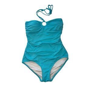 Michael Kors strapless turquoise blue ring one piece swimsuit - 6
